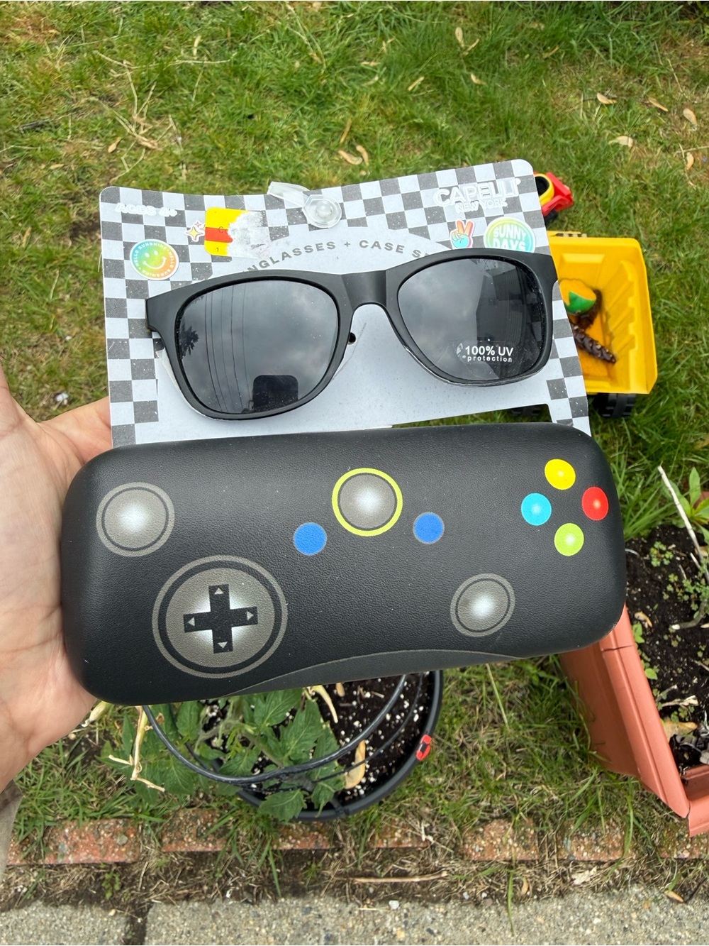 Capelli NWT Childrens Black Sunglasses with Game Controller Print Case